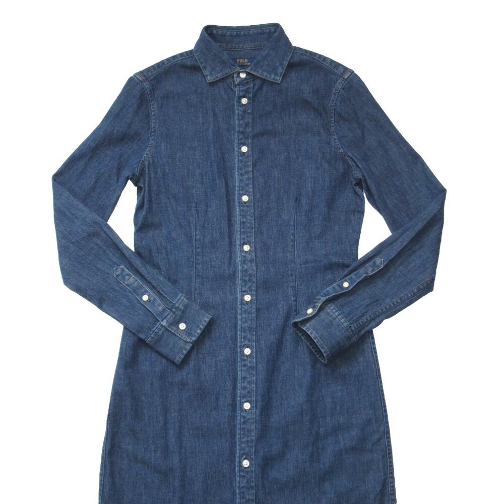 NWT Polo Ralph Lauren Stretch Denim Shirt Dress in Medium Indigo Blue 6 - Picture 4 of 6